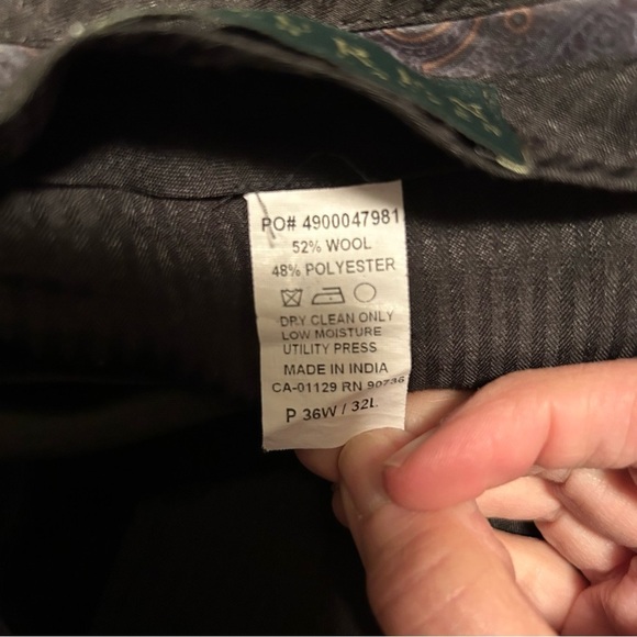 Lauren Ralph Lauren Wool Blend Dress Pants Gray Pleated Trousers 36x32 Cuffed - Picture 9 of 9